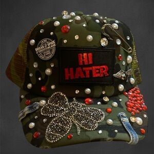 Embellished Camouflage Trucker hat with Red Accents